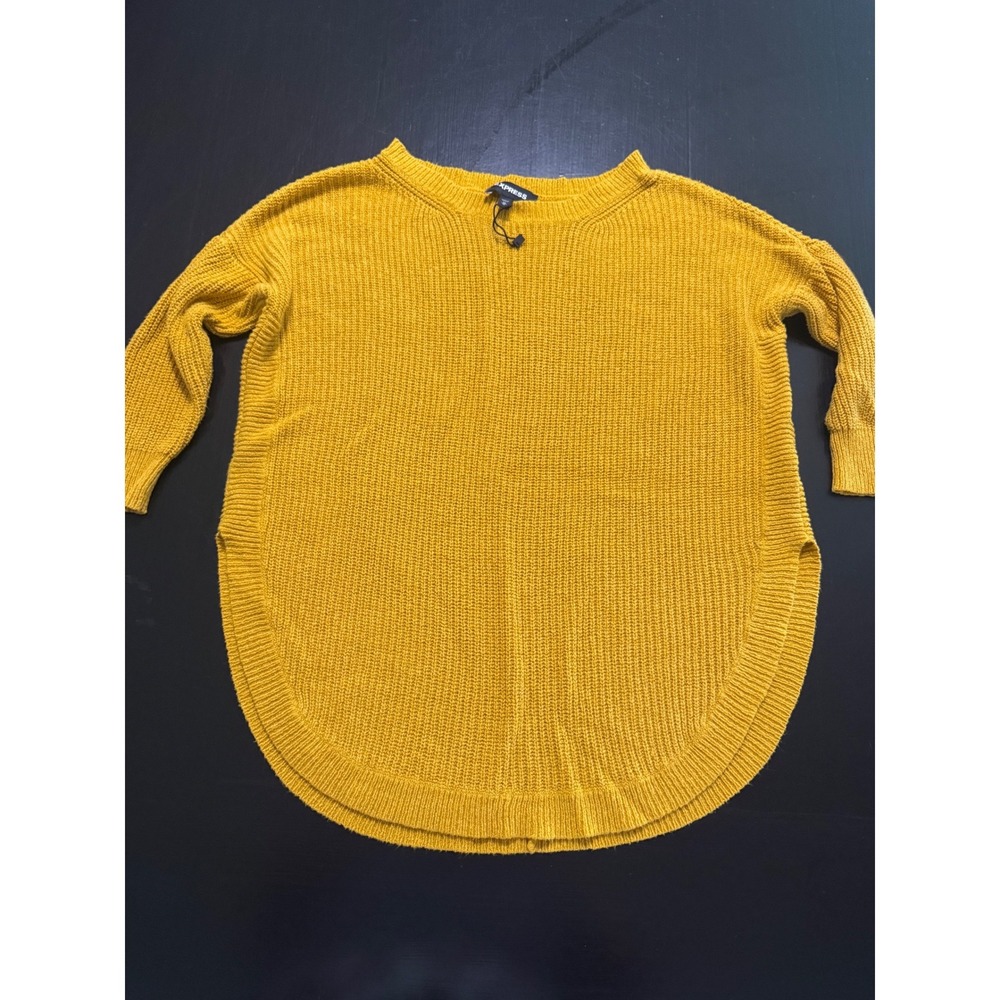 Express Mustard Yellow Shaker Stitch Knit Crew Neck Oversized Sweater Womens M